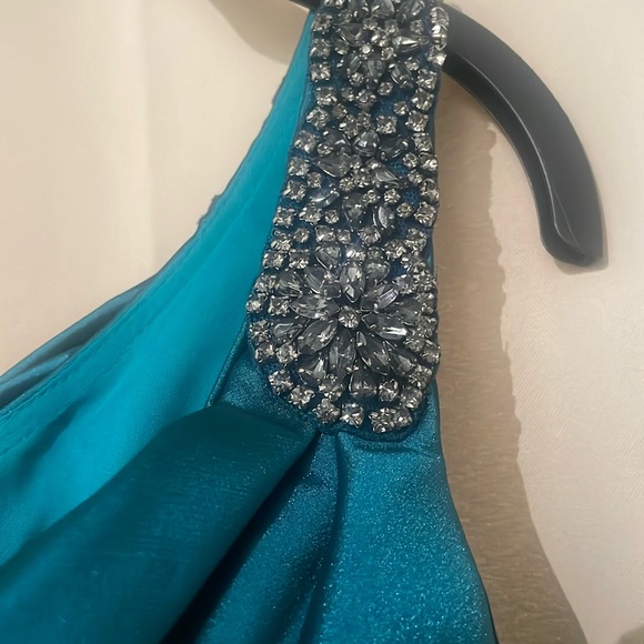 Teri Jon Teal One Shoulder Dress - Picture 2 of 6